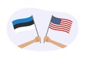 Estonia and USA flags. American and Estonian national symbols with abstract background and geometric shapes.